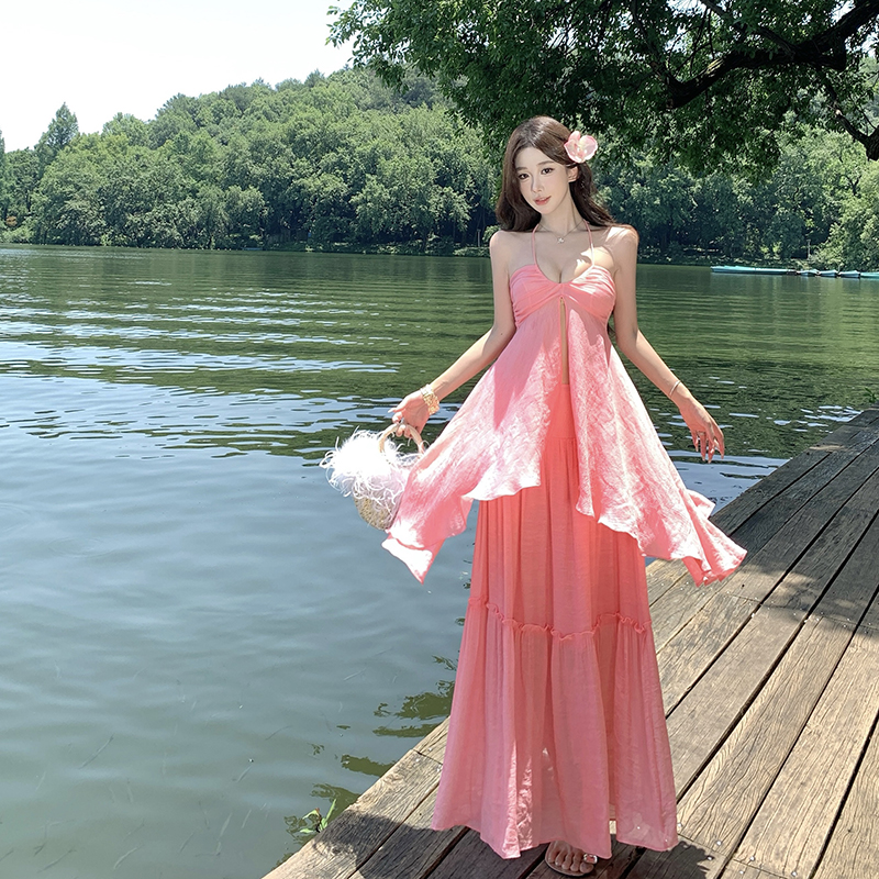 Wrapped chest seaside skirt maiden vacation tops a set