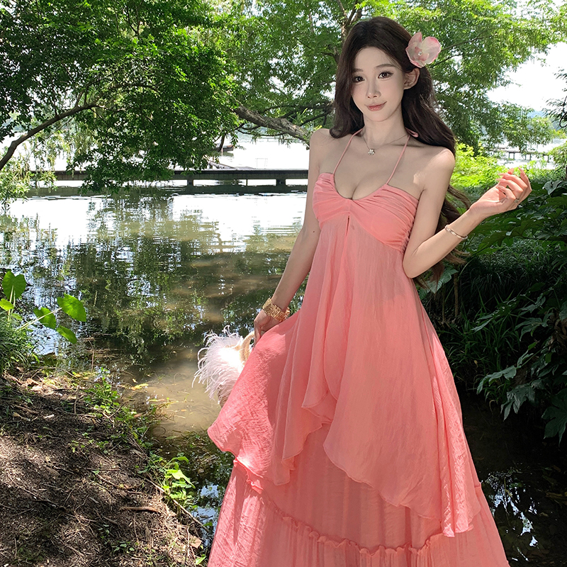 Wrapped chest seaside skirt maiden vacation tops a set