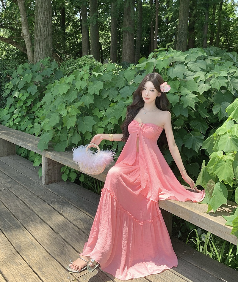 Wrapped chest seaside skirt maiden vacation tops a set