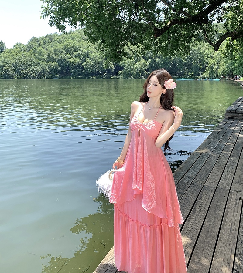 Wrapped chest seaside skirt maiden vacation tops a set