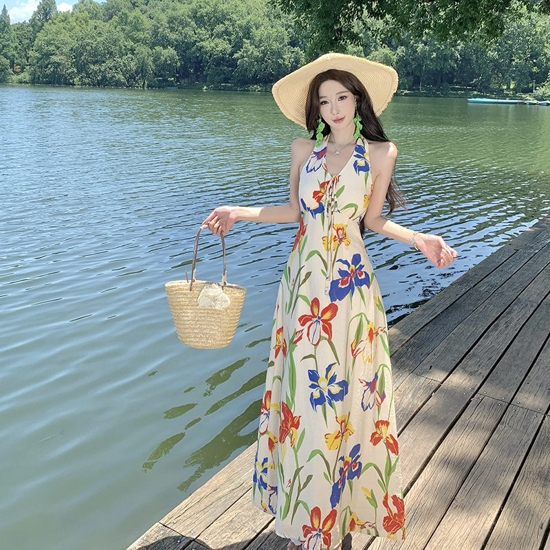 Halter retro slim dress temperament summer long dress