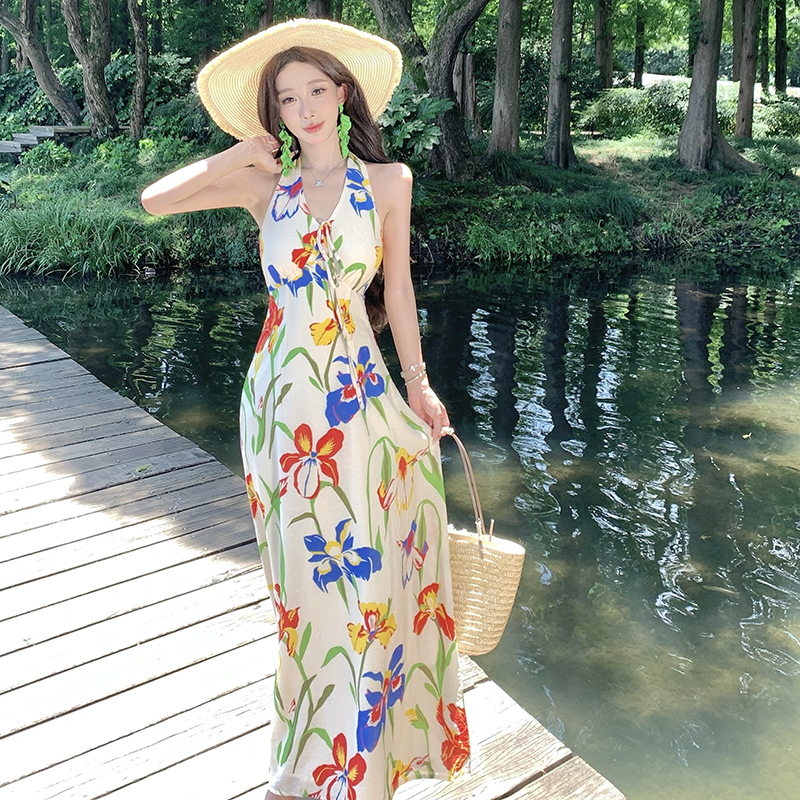 Halter retro slim dress temperament summer long dress