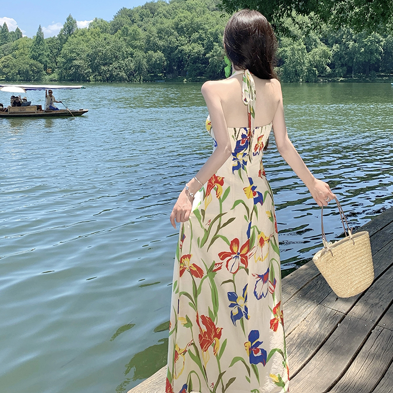 Halter retro slim dress temperament summer long dress