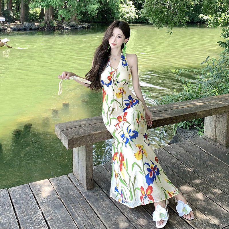 Halter retro slim dress temperament summer long dress
