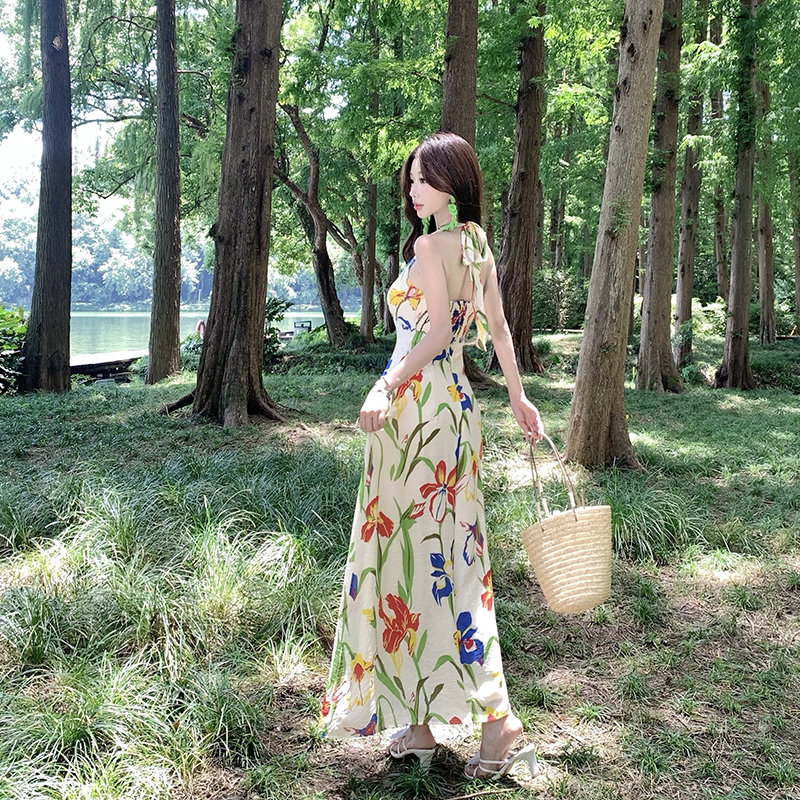 Halter retro slim dress temperament summer long dress
