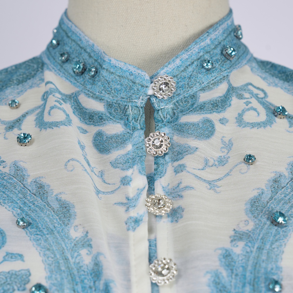 Retro refreshing round neck blue seaside summer dress