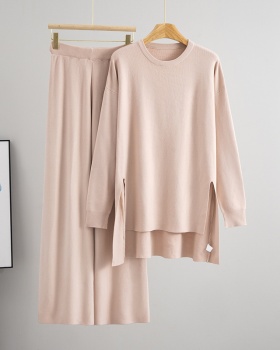 Round neck autumn and winter slit sweater 2pcs set
