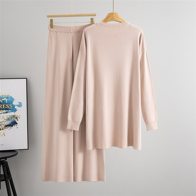 Round neck autumn and winter slit sweater 2pcs set