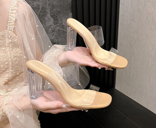 Transparent thick open toe simple slippers for women