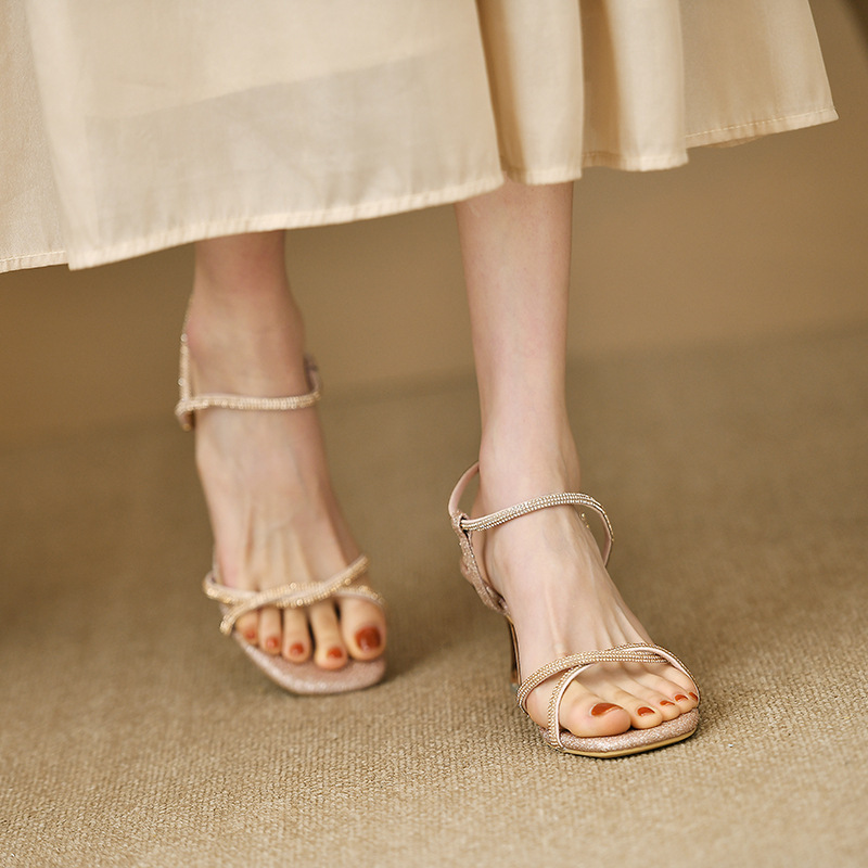 Fine-root rhinestone summer fashion rome sandals for women