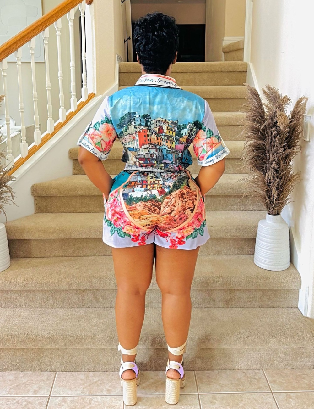 Mixed colors printing shorts a set for women