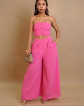 Elasticity waistcoat wide leg pants a set for women