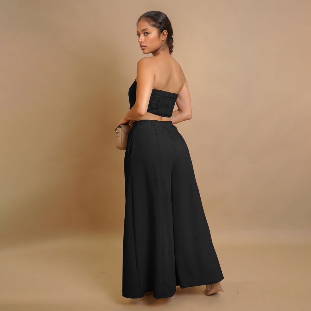 Elasticity waistcoat wide leg pants a set for women