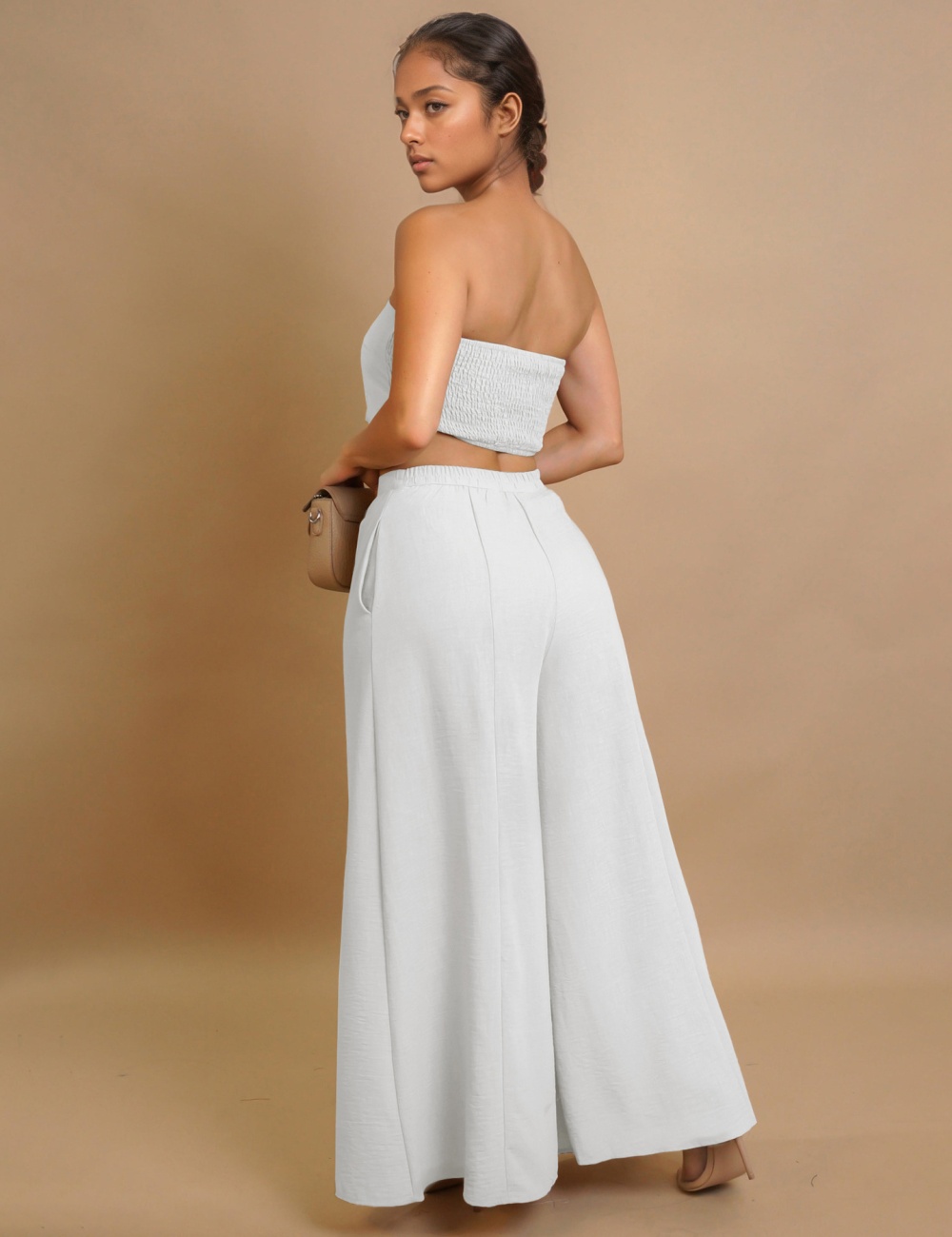 Elasticity waistcoat wide leg pants a set for women