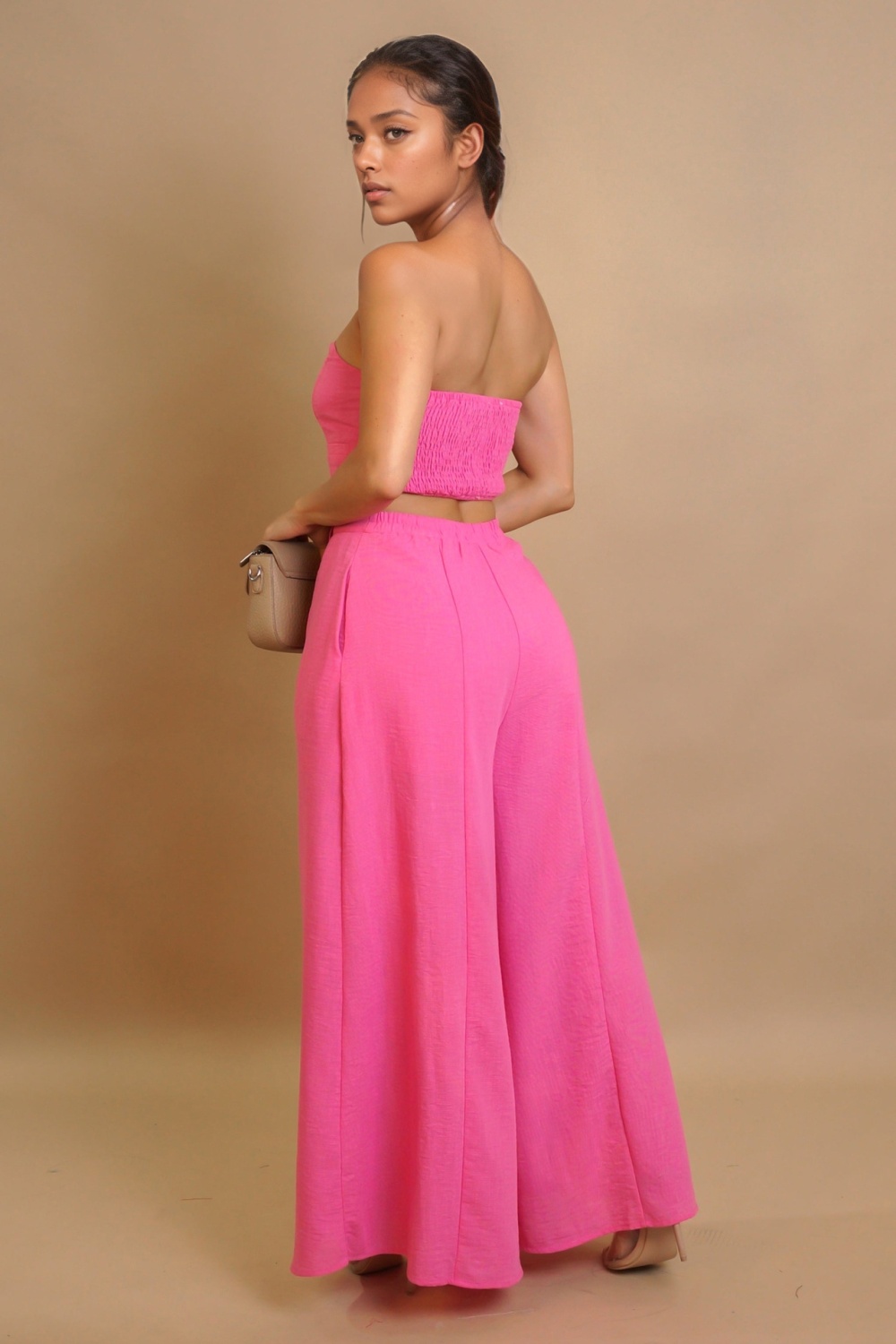 Elasticity waistcoat wide leg pants a set for women