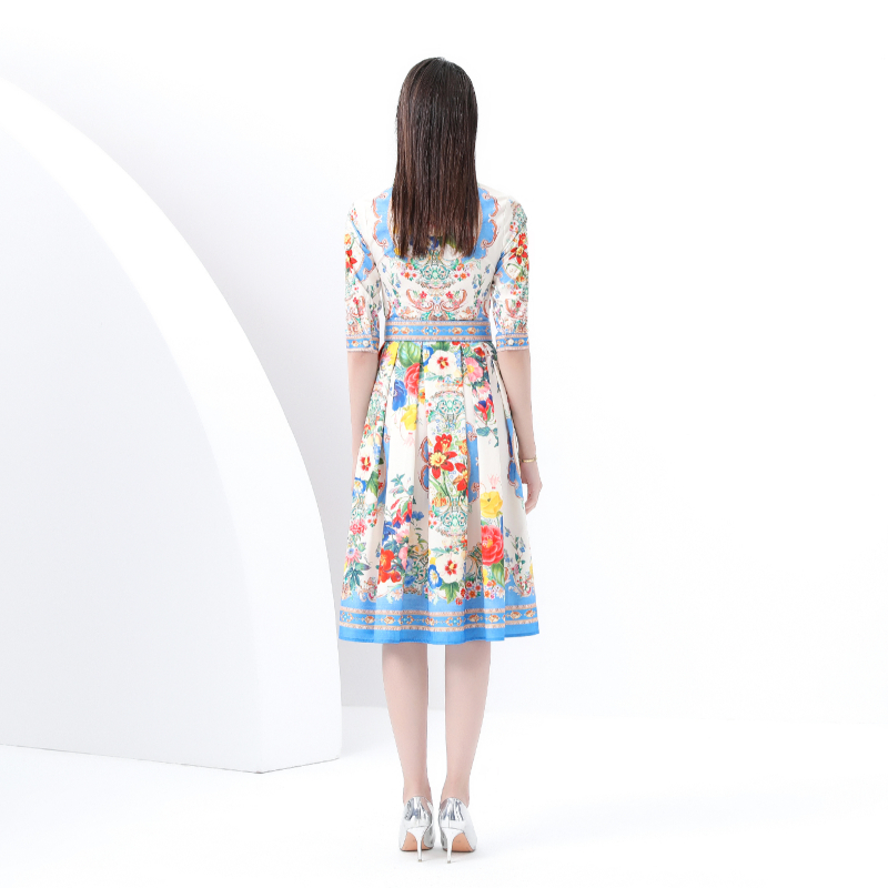 Lapel short sleeve vacation dress skirt hem long corset