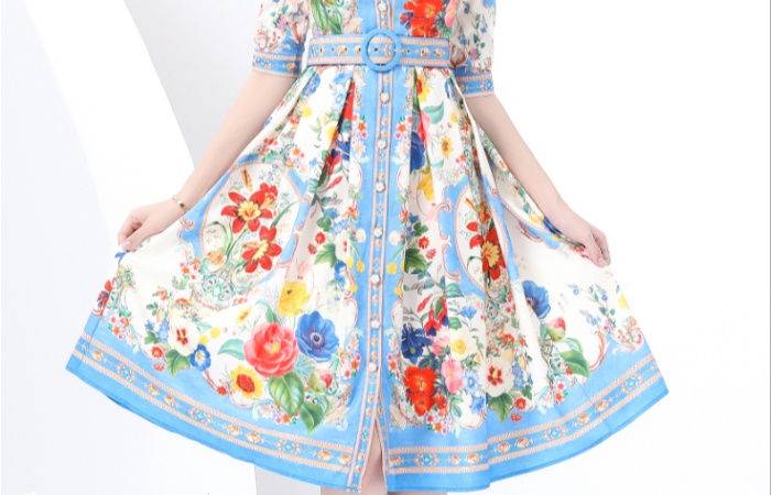 Lapel short sleeve vacation dress skirt hem long corset