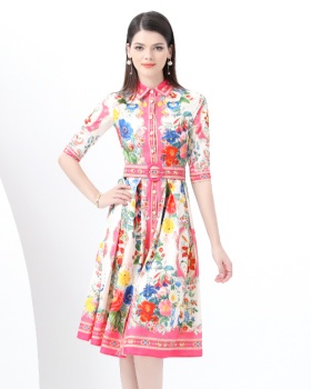 Skirt hem printing corset lapel vacation dress