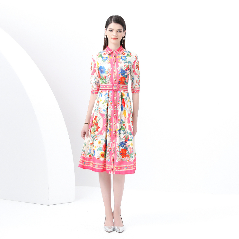 Skirt hem printing corset lapel vacation dress