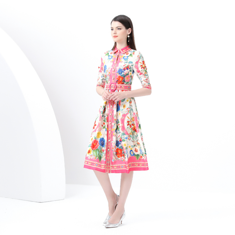 Skirt hem printing corset lapel vacation dress