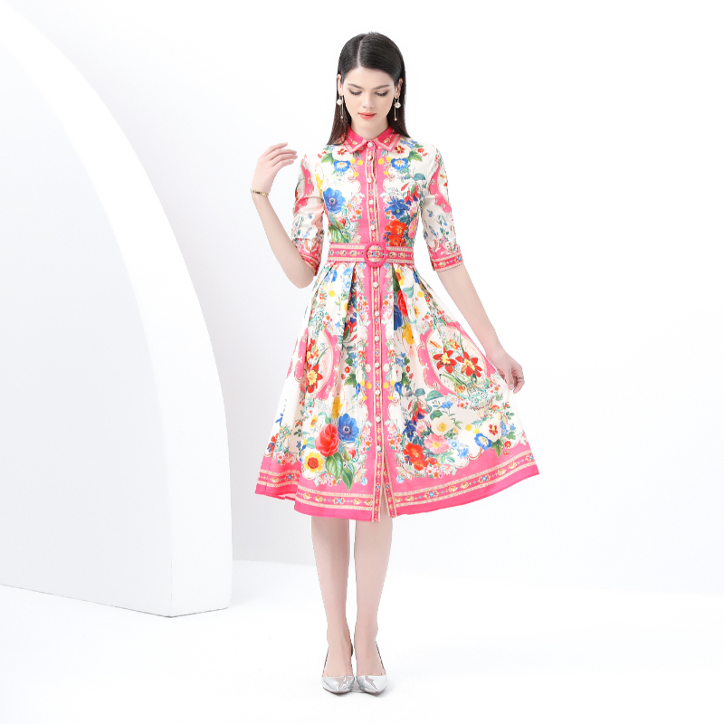 Skirt hem printing corset lapel vacation dress