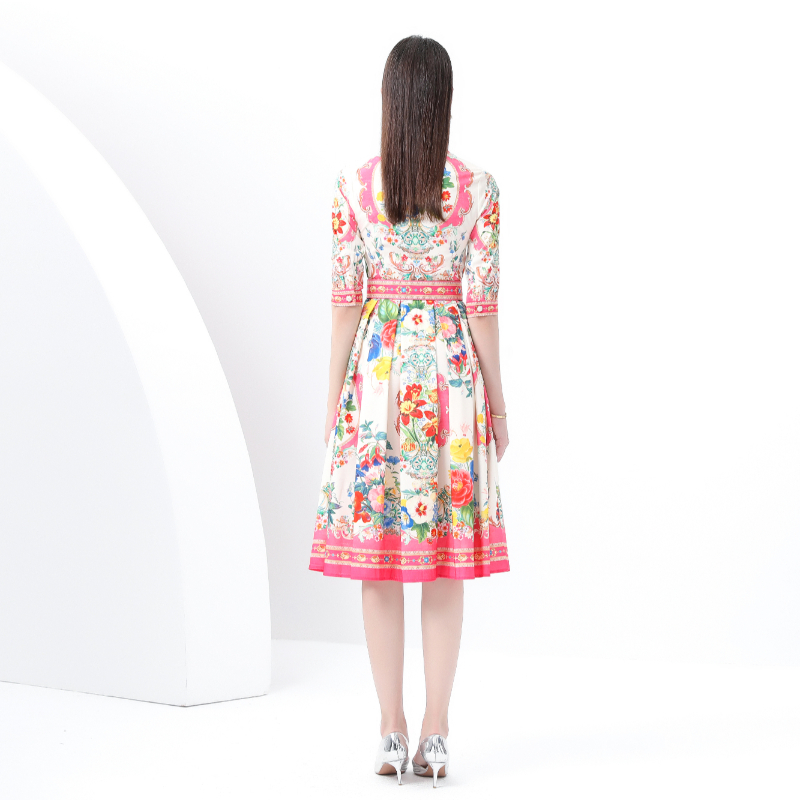 Skirt hem printing corset lapel vacation dress