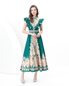 Lapel skirt hem boats sleeve dress court style long corset