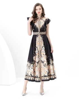 Printing court style vacation corset skirt hem long dress