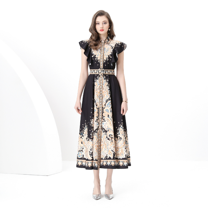 Printing court style vacation corset skirt hem long dress