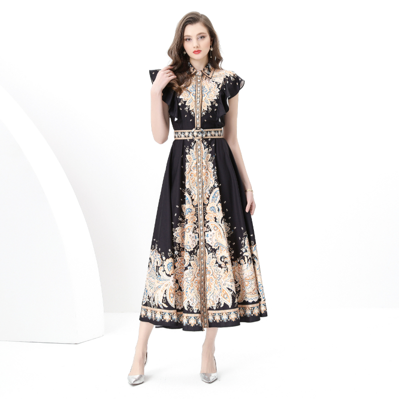 Printing court style vacation corset skirt hem long dress