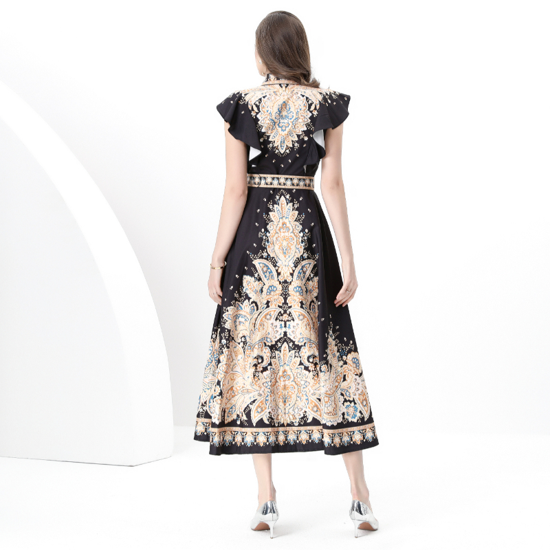 Printing court style vacation corset skirt hem long dress