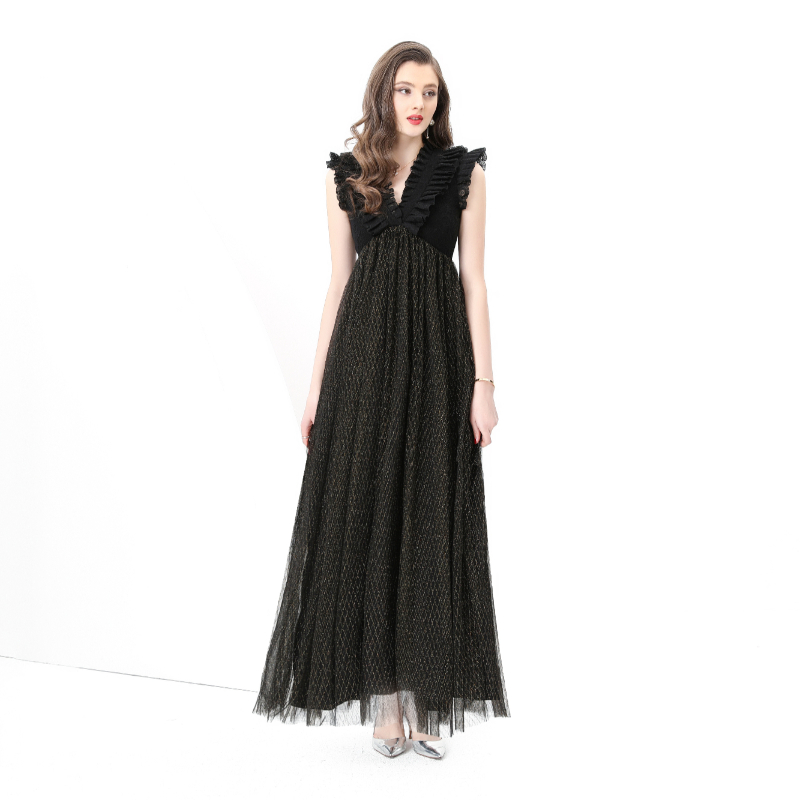 Lace V-neck long long sleeve vacation dress