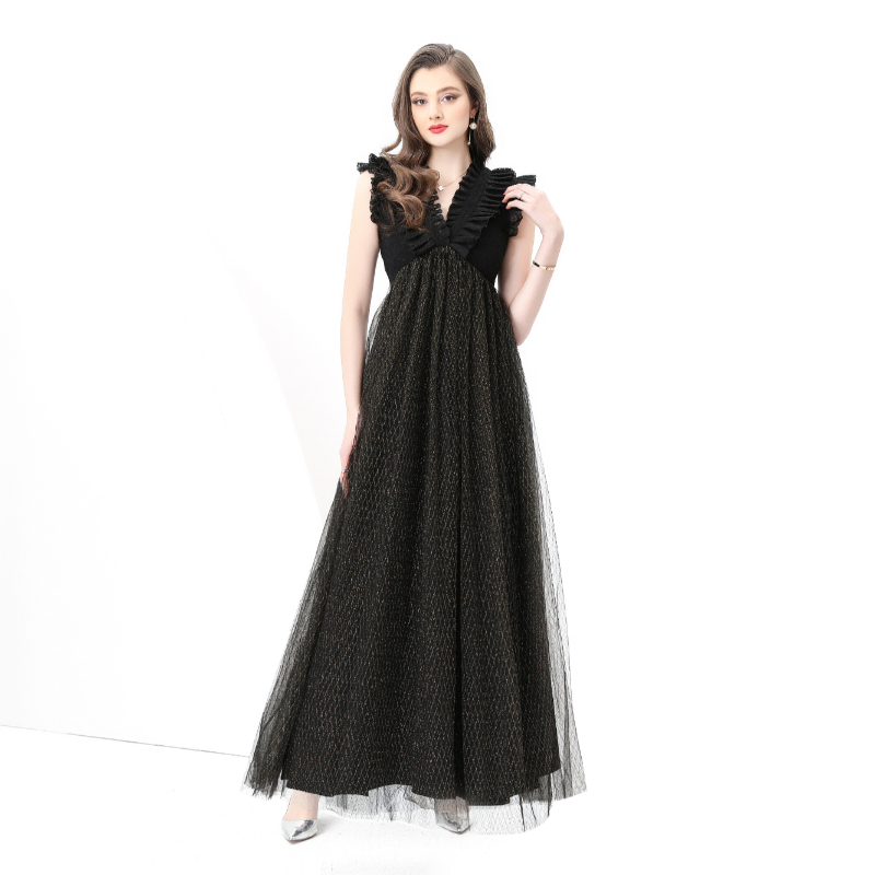 Lace V-neck long long sleeve vacation dress