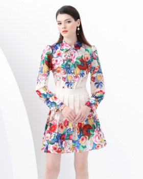 Pleated skirt painting shirt 2pcs set