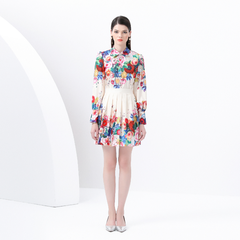 Pleated skirt painting shirt 2pcs set