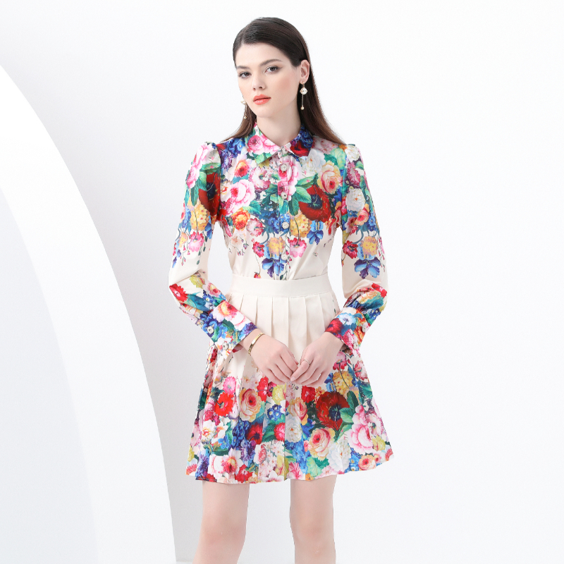Pleated skirt painting shirt 2pcs set