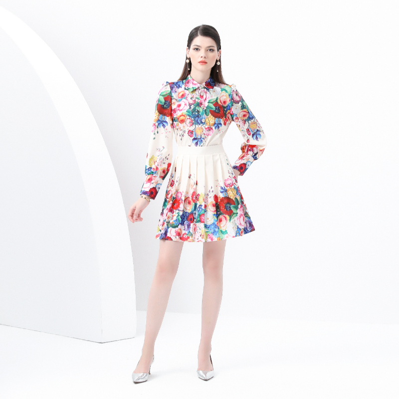 Pleated skirt painting shirt 2pcs set