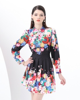 Spring and summer printing skirt mini shirt 2pcs set