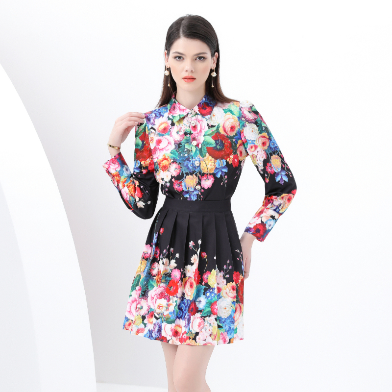 Spring and summer printing skirt mini shirt 2pcs set