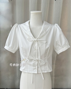 College style bow shirt heart summer tops for women