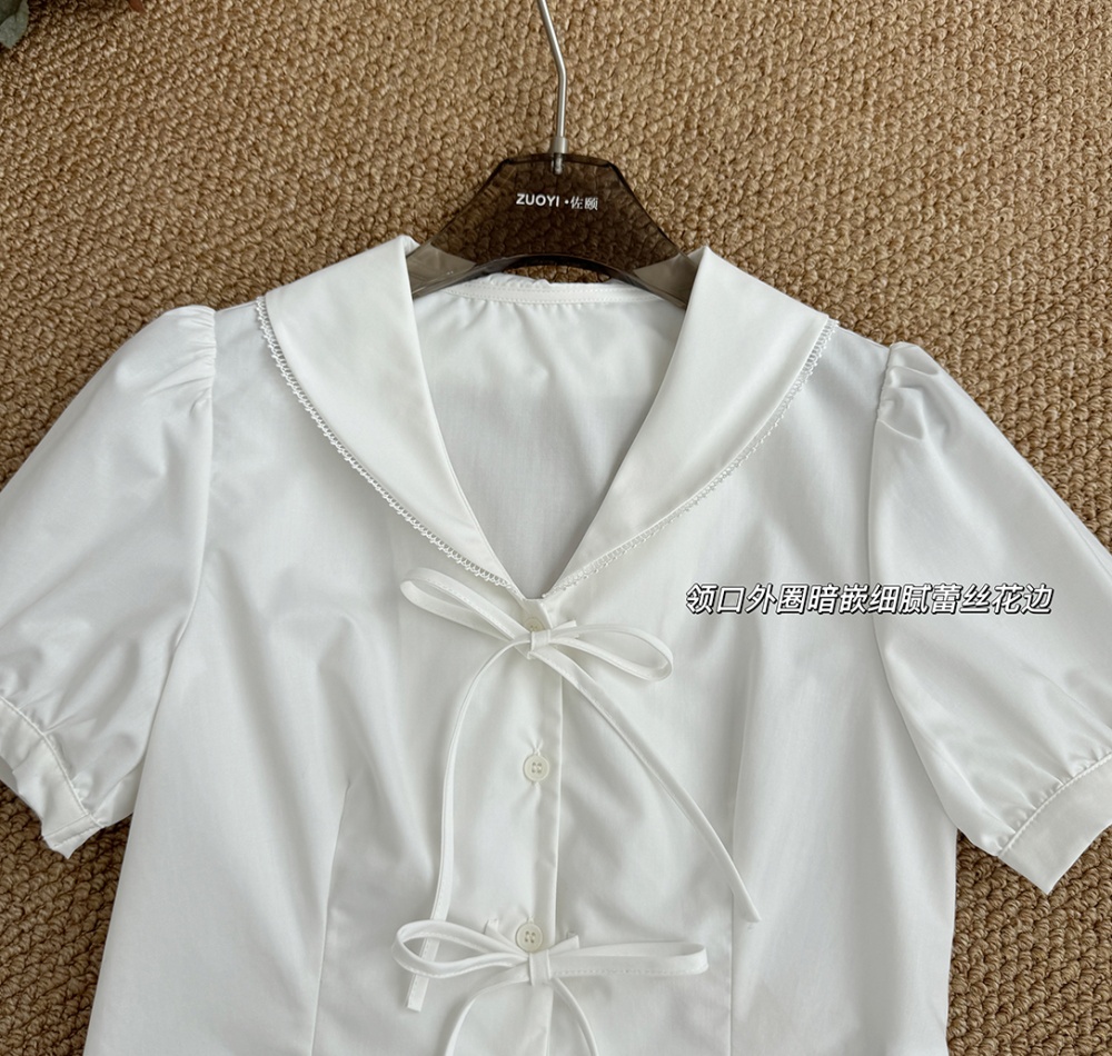 College style bow shirt heart summer tops for women