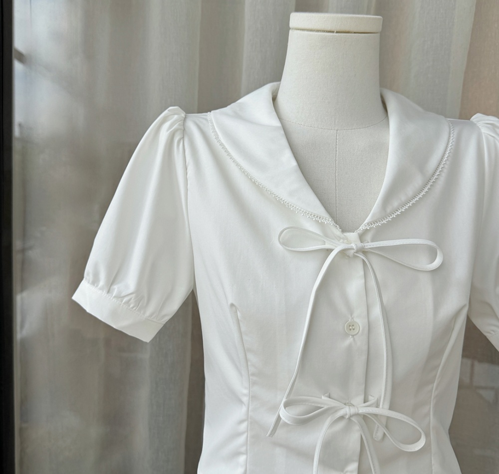 College style bow shirt heart summer tops for women