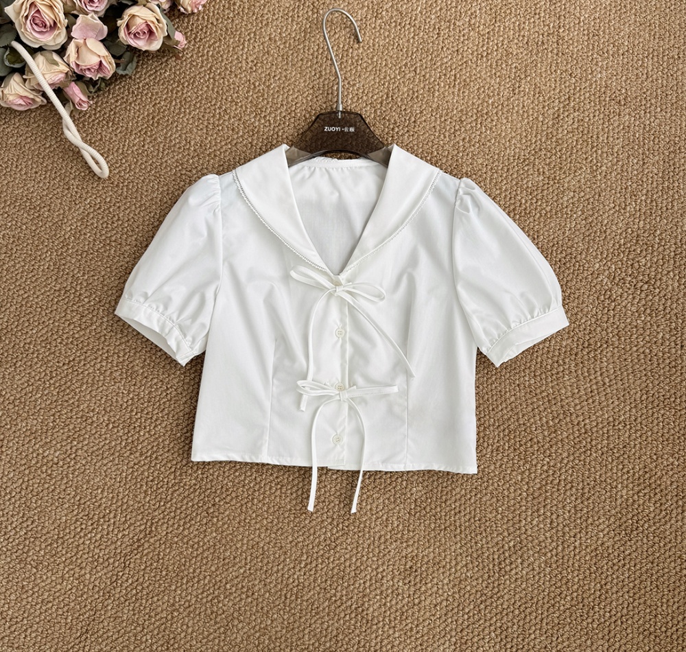 College style bow shirt heart summer tops for women
