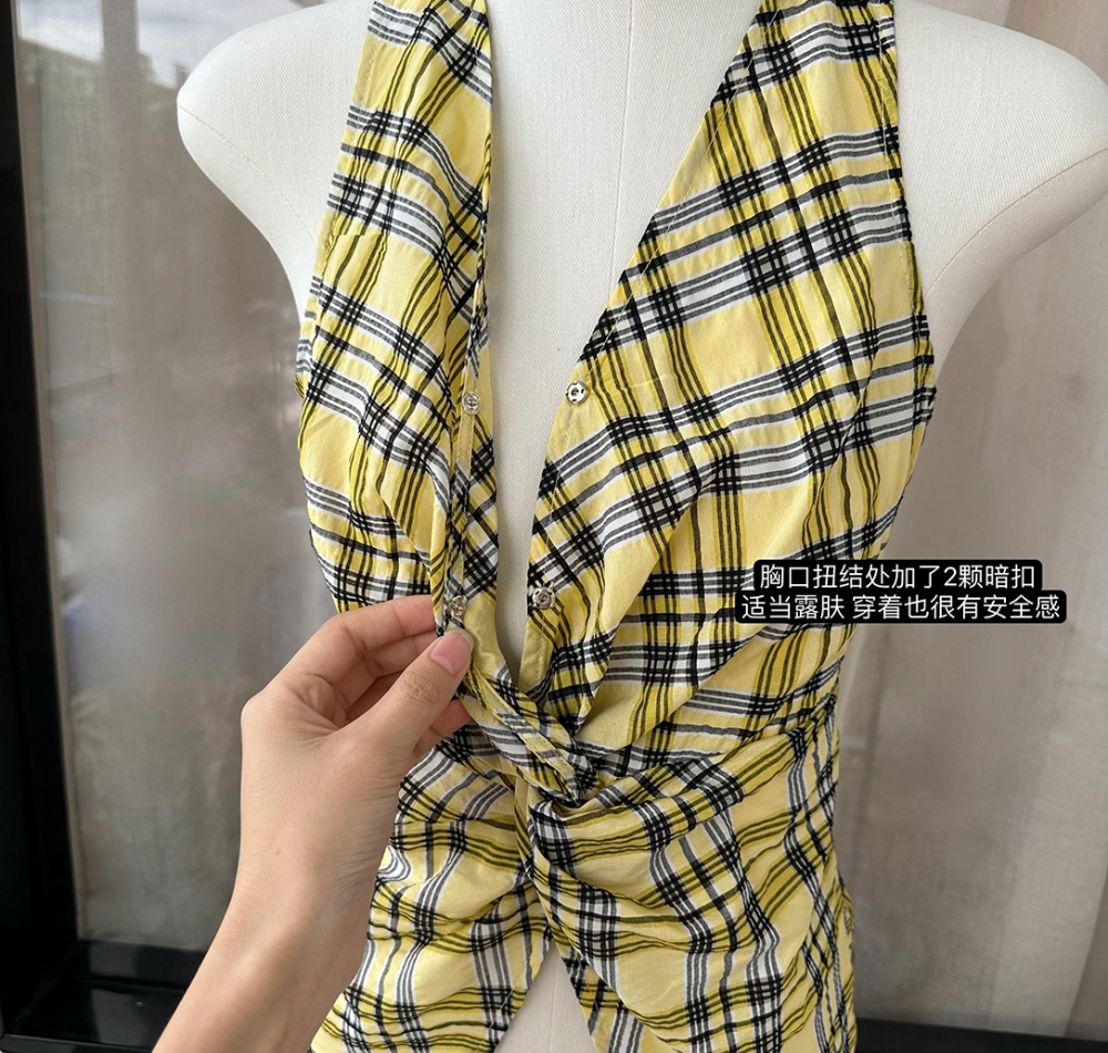 Halter cotton tops sleeveless retro vest for women
