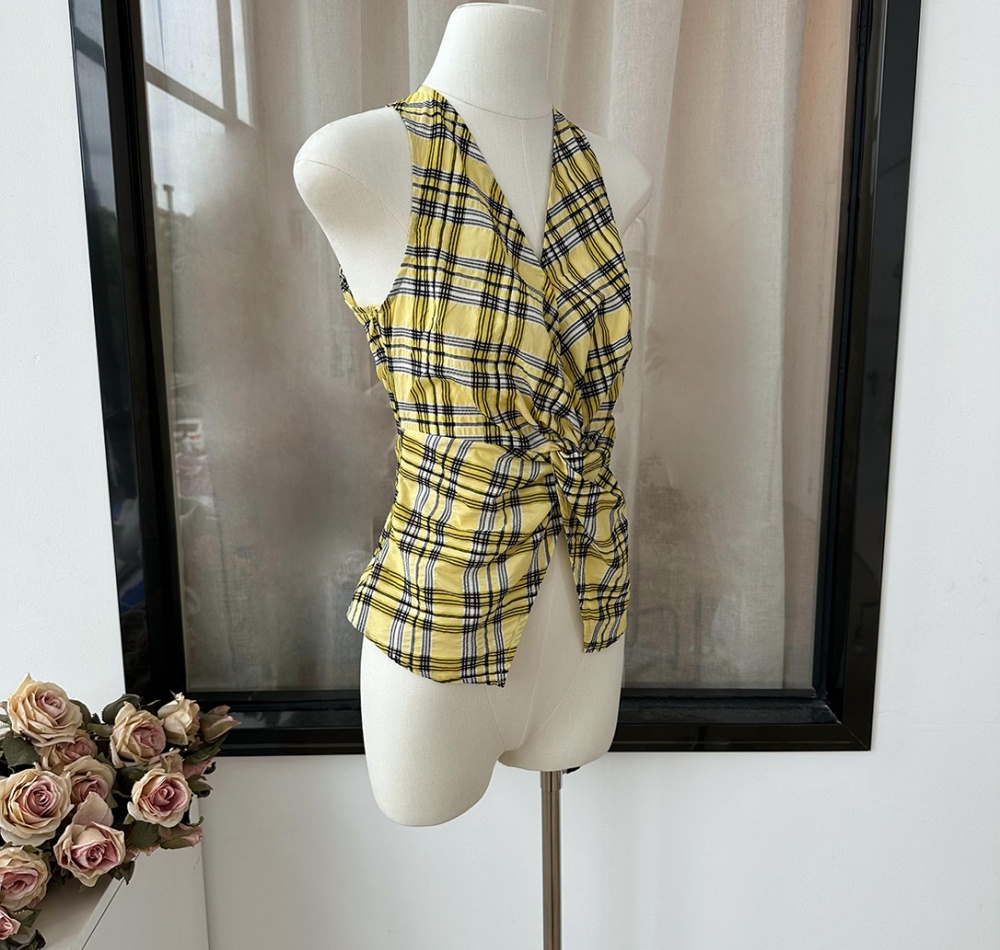 Halter cotton tops sleeveless retro vest for women