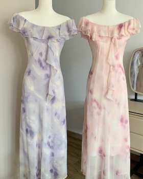 Blooming slim long dress chiffon floral dress for women