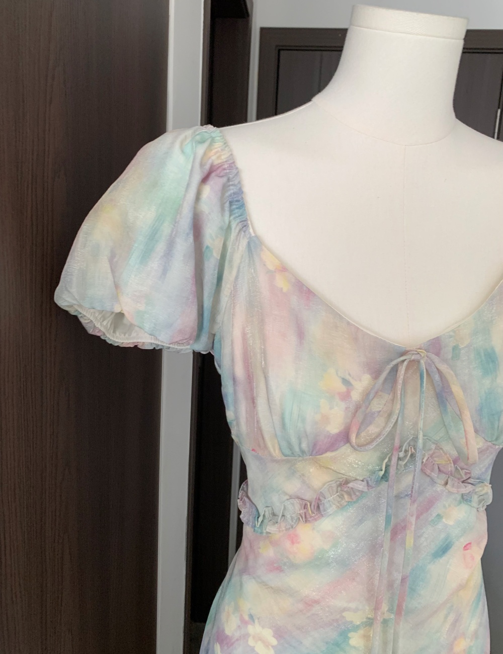 France style printing pinched waist dress