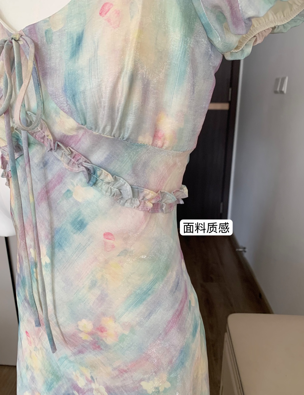 France style printing pinched waist dress
