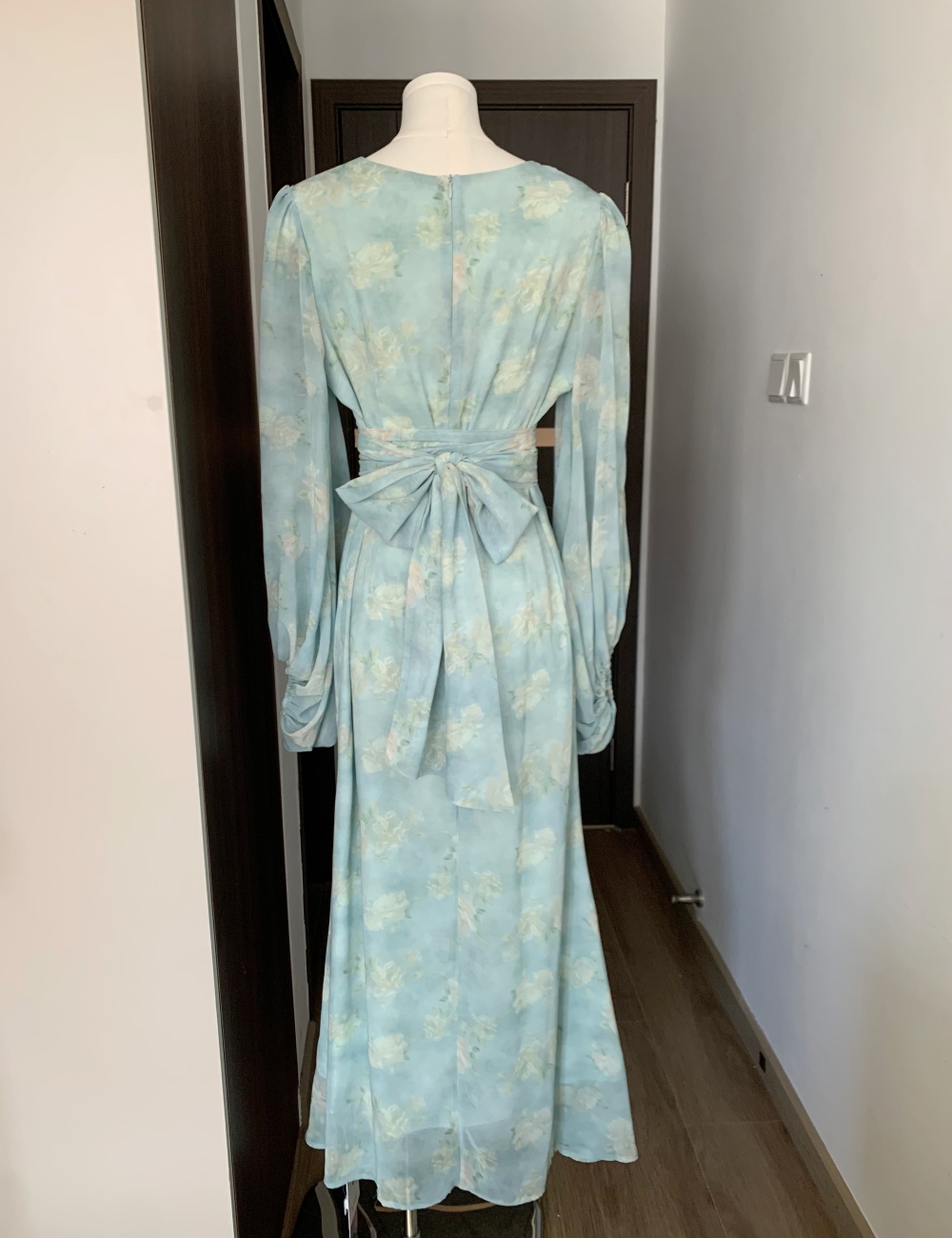 Trumpet sleeves tender V-neck temperament printing dress