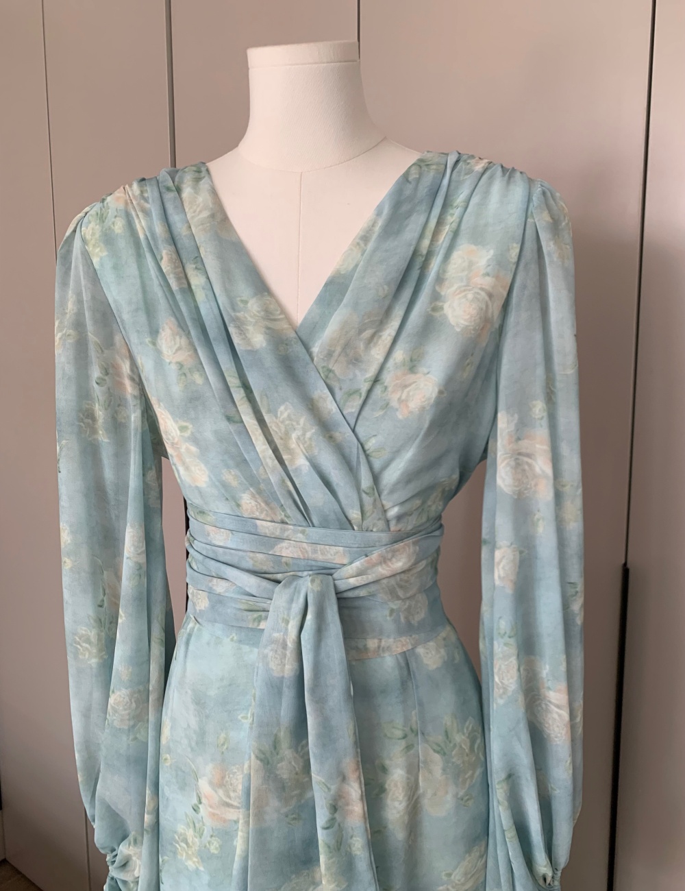 Trumpet sleeves tender V-neck temperament printing dress